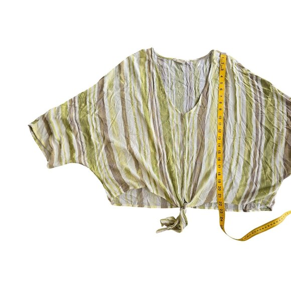 Striped V-Neck Tie-Front Lightweight Blouse L - Picture 5 of 5